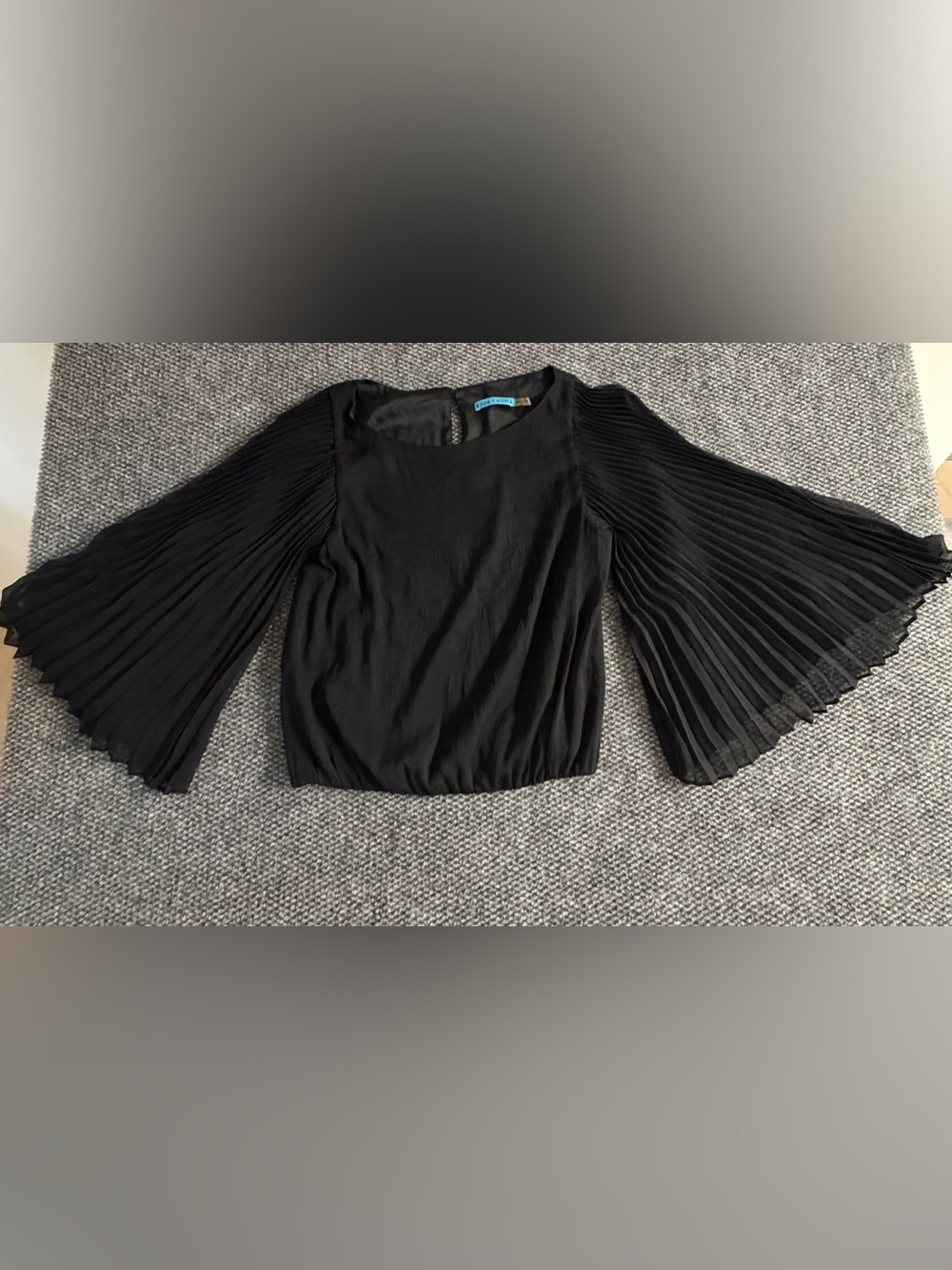 Alice + Olivia Briar Black Pleated Bell Sleeve Blouse